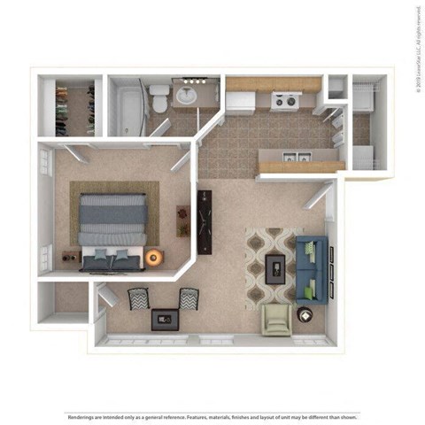 Floor plan for 1 bed, 1 bath, 625 sqft